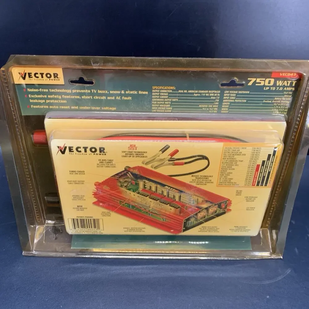 Vector Maxx SST VEC043 750 Watt DC to AC Power Inverter Battery Clips 1500 Watt